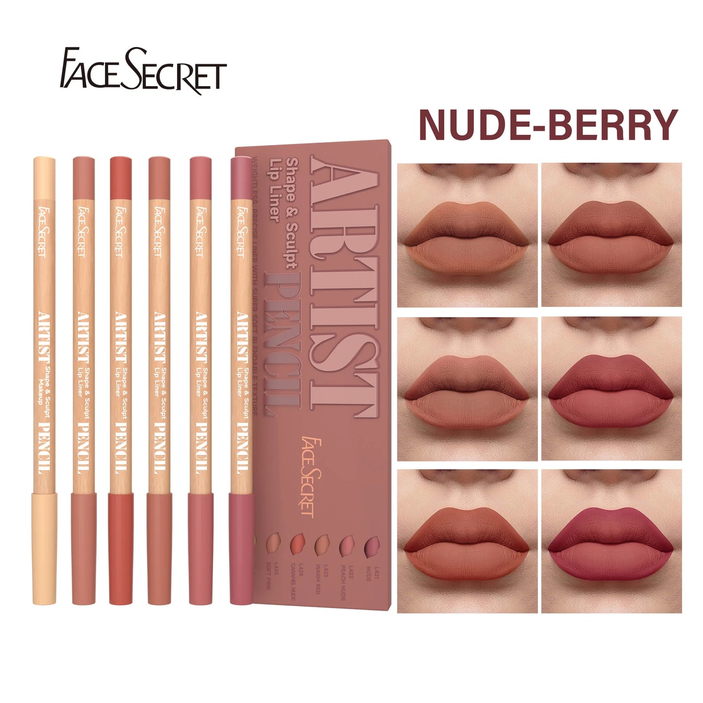 Lápiz delineador de labios mate LuxuryGlow Face Secret: resistente al agua, duradero y fácil de aplicar.