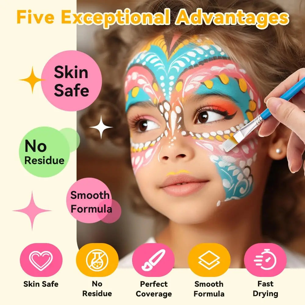 VERONNI 10-Color Body & Face Paint Kit with Brush – Safe Makeup for Kids & Adults