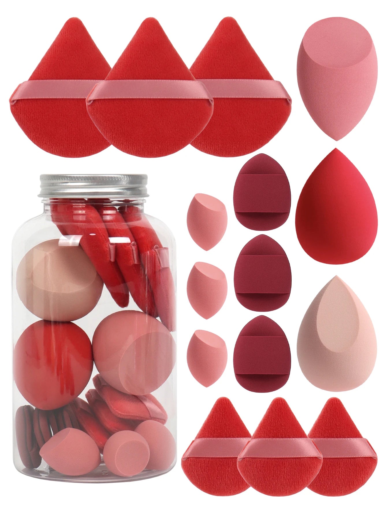 LuxuryGlow All-in-One Makeup Puff Set – 15 Pcs Assorted Beauty Blenders & Powder Puffs