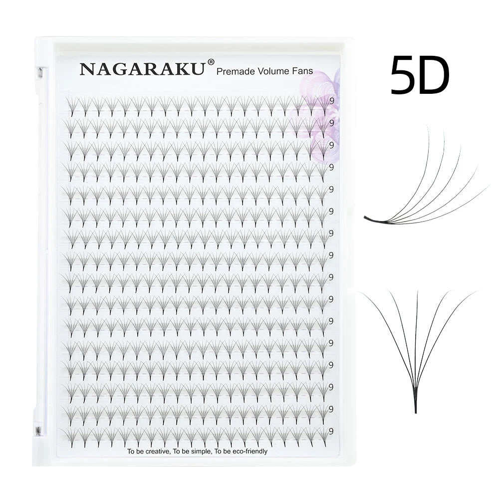 مراوح تمديد الرموش الجاهزة من NAGARAKU - ساق ضيقة 5D/6D/10D، كثافة روسية