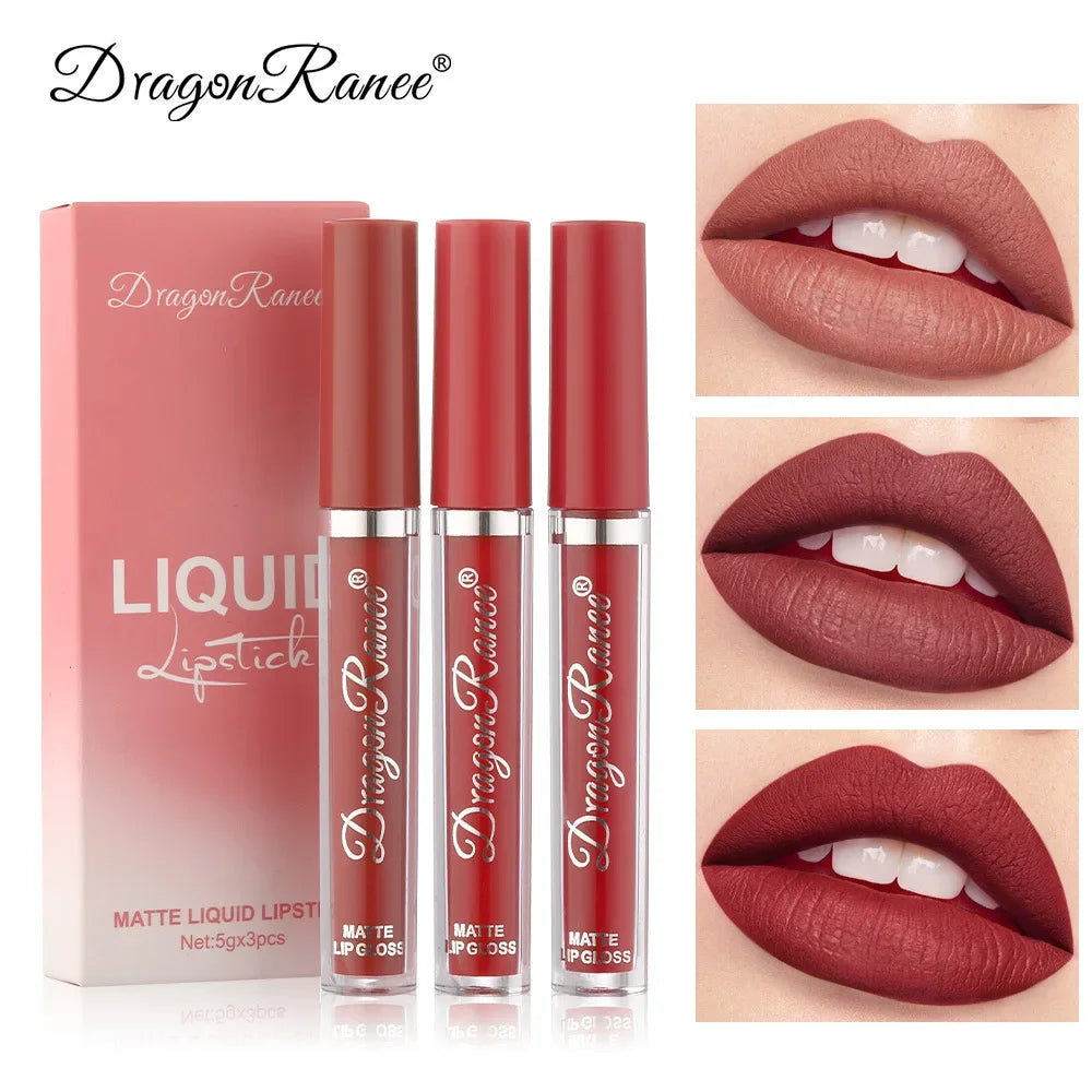 LuxuryGlow - Set de 3 labiales líquidos mate de larga duración - Maquillaje coreano resistente al agua