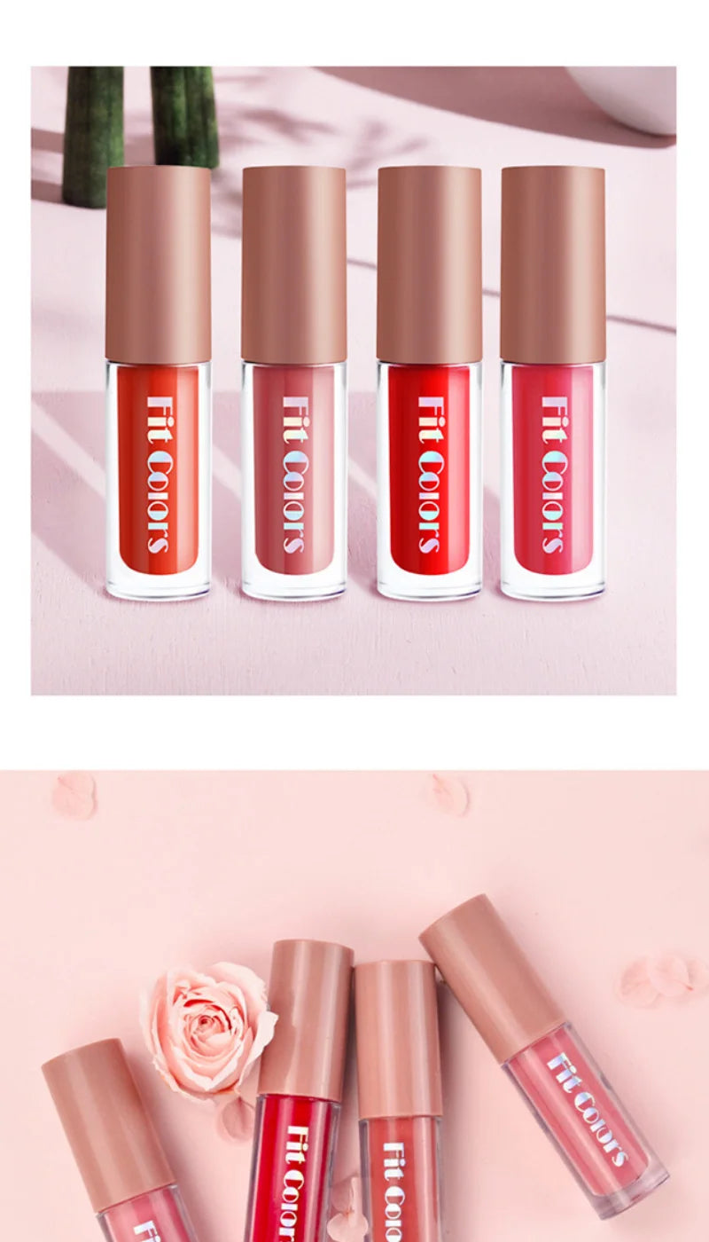 Set de brillo labial LuxuryGlow Fit Colors Velvet: 4 piezas de brillo labial duradero y resistente a las manchas con acabado diamante.