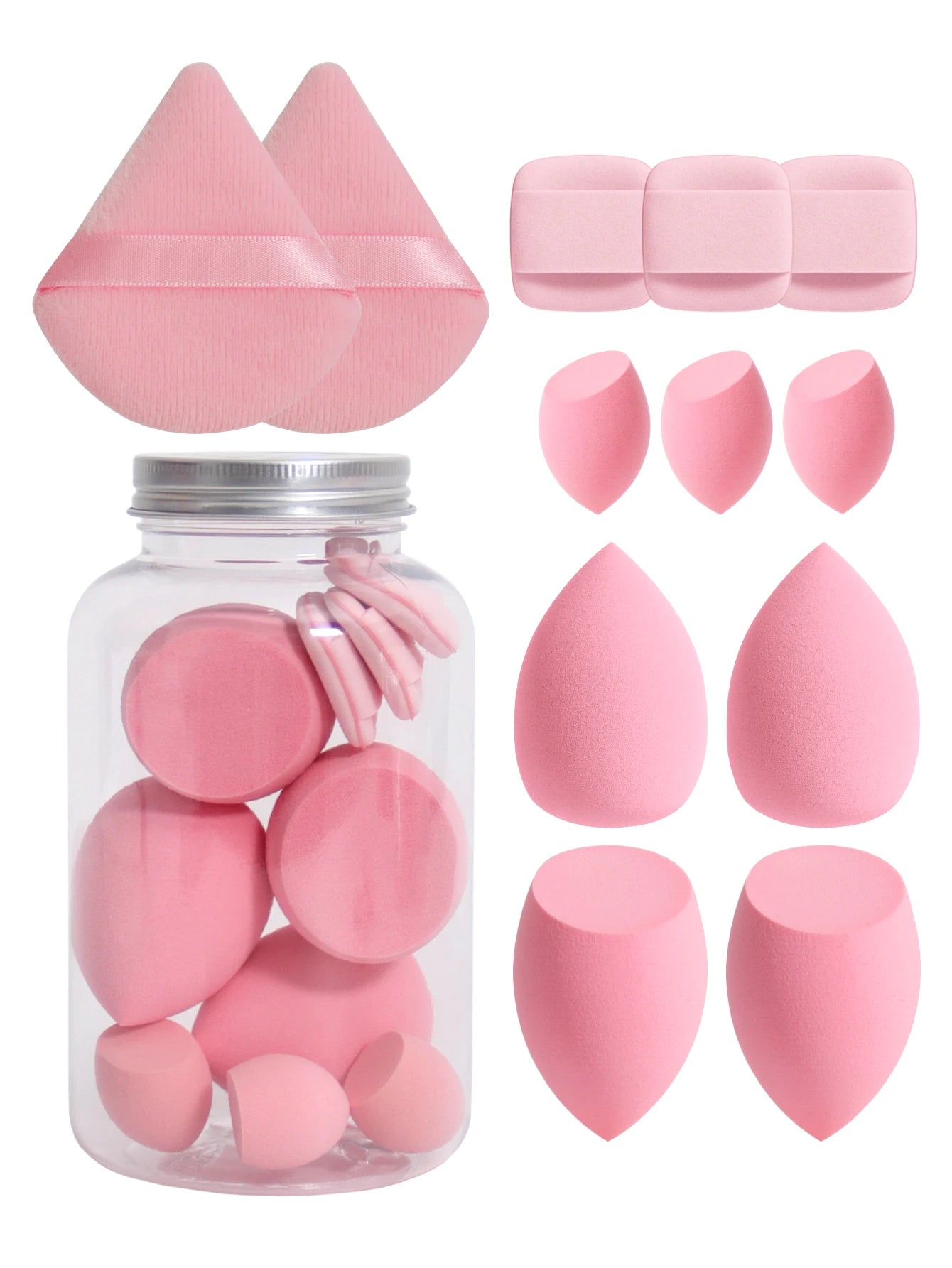 Esponjas de maquillaje de doble uso Luxury Glow, 12 unidades, con frasco de almacenamiento – Sin látex