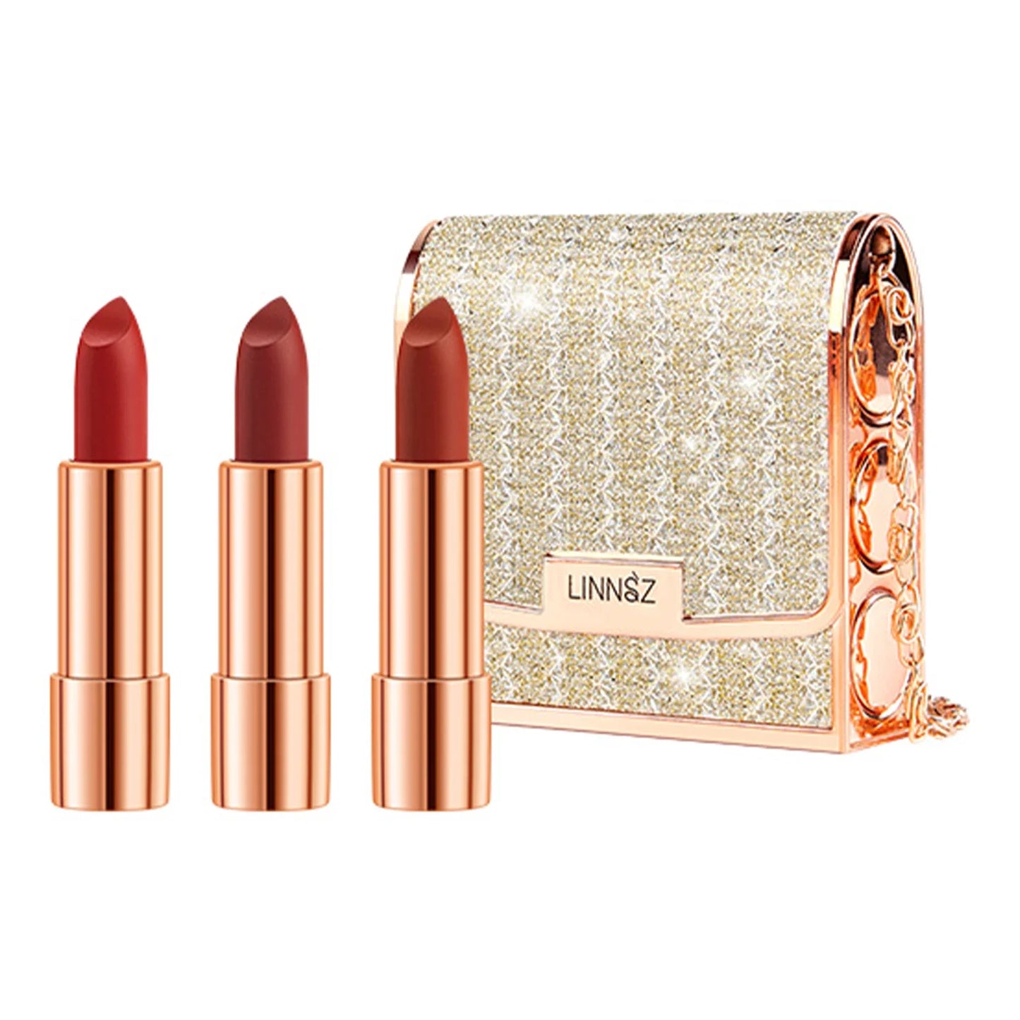 LUXURYTO - Juego de 3 labiales mate con bolsa plateada - Duraderos y resistentes al agua