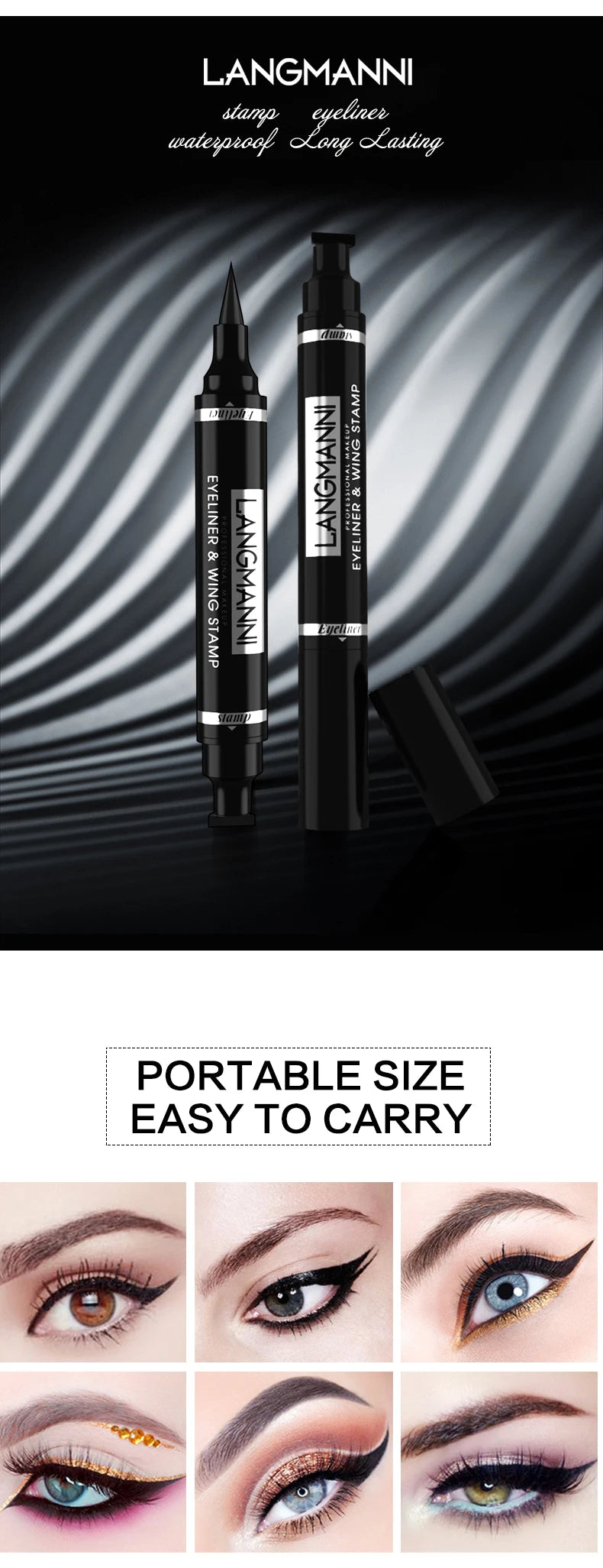 Langmanni 2-in-1 Waterproof Eyeliner Pen with Stamp – Long-Lasting & Smudge-Proof