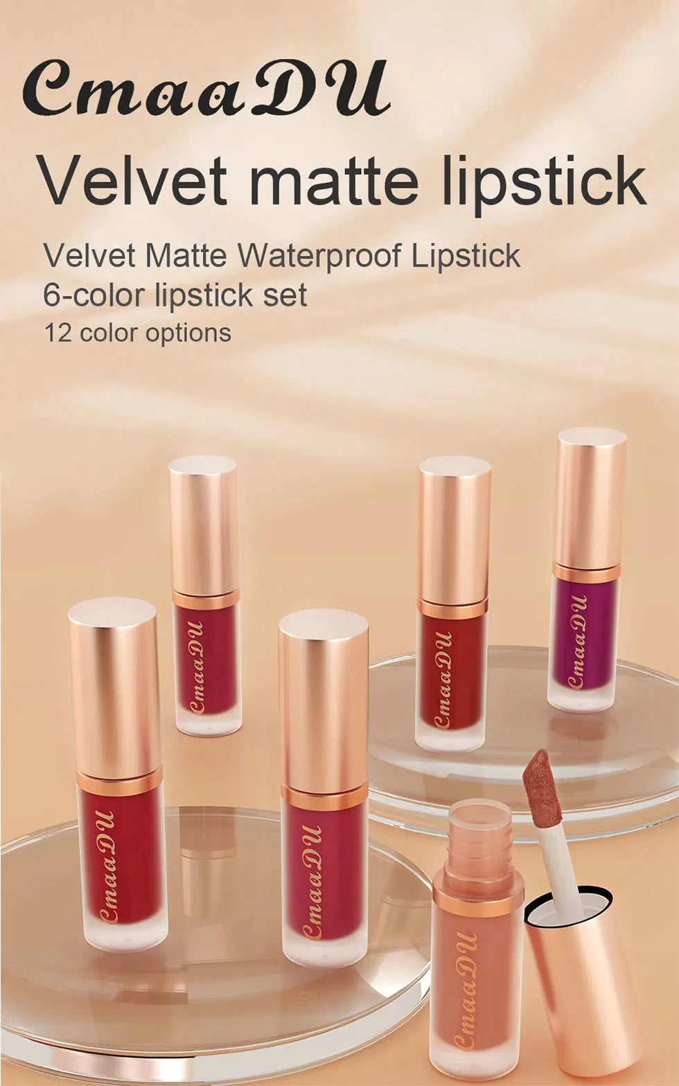 CMAADU Waterproof Matte Velvet Lip Gloss – Long-Lasting, Moisturizing, Non-Stick Formula