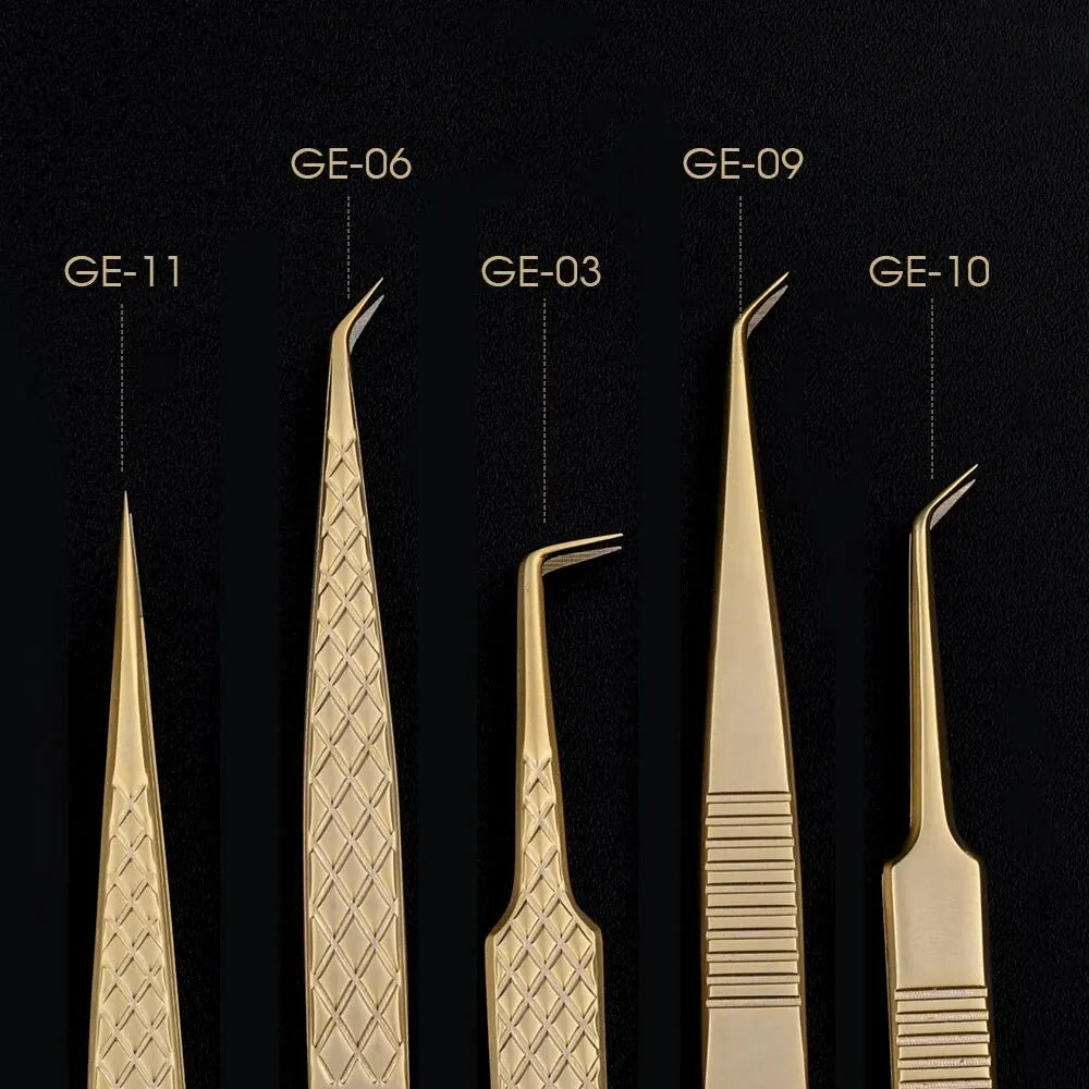 GEMERRY Fiber Tip Eyelash Extension Tweezer – High Precision Golden Tool