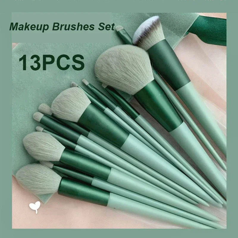 Juego de 13 brochas de maquillaje para mujer, para sombra de ojos, base, colorete, herramientas de maquillaje suaves, bolsa de belleza