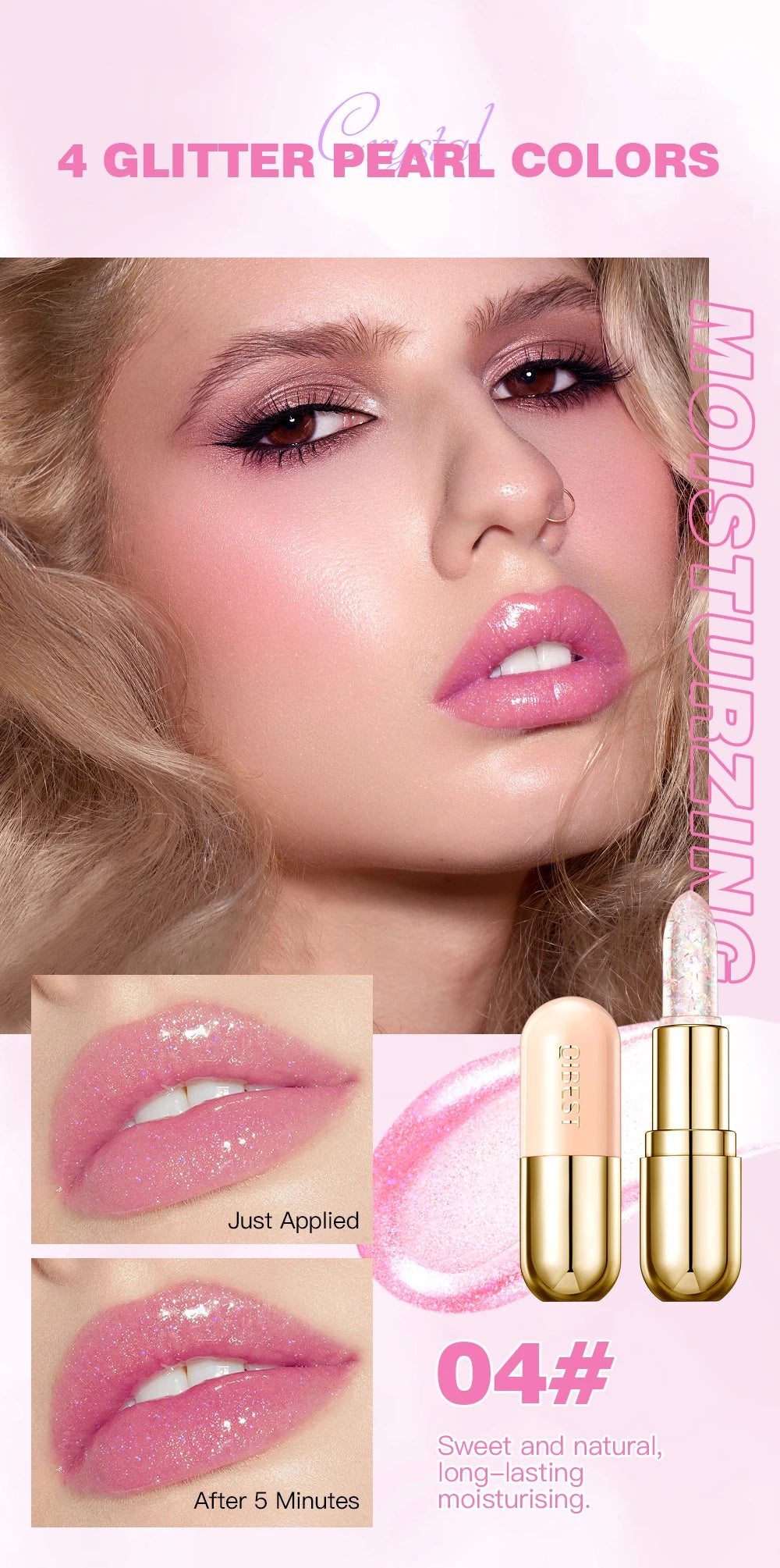Lápiz labial con brillo que cambia de color QIBEST: bálsamo labial hidratante de gelatina cristalina con brillo y efecto voluminizador.