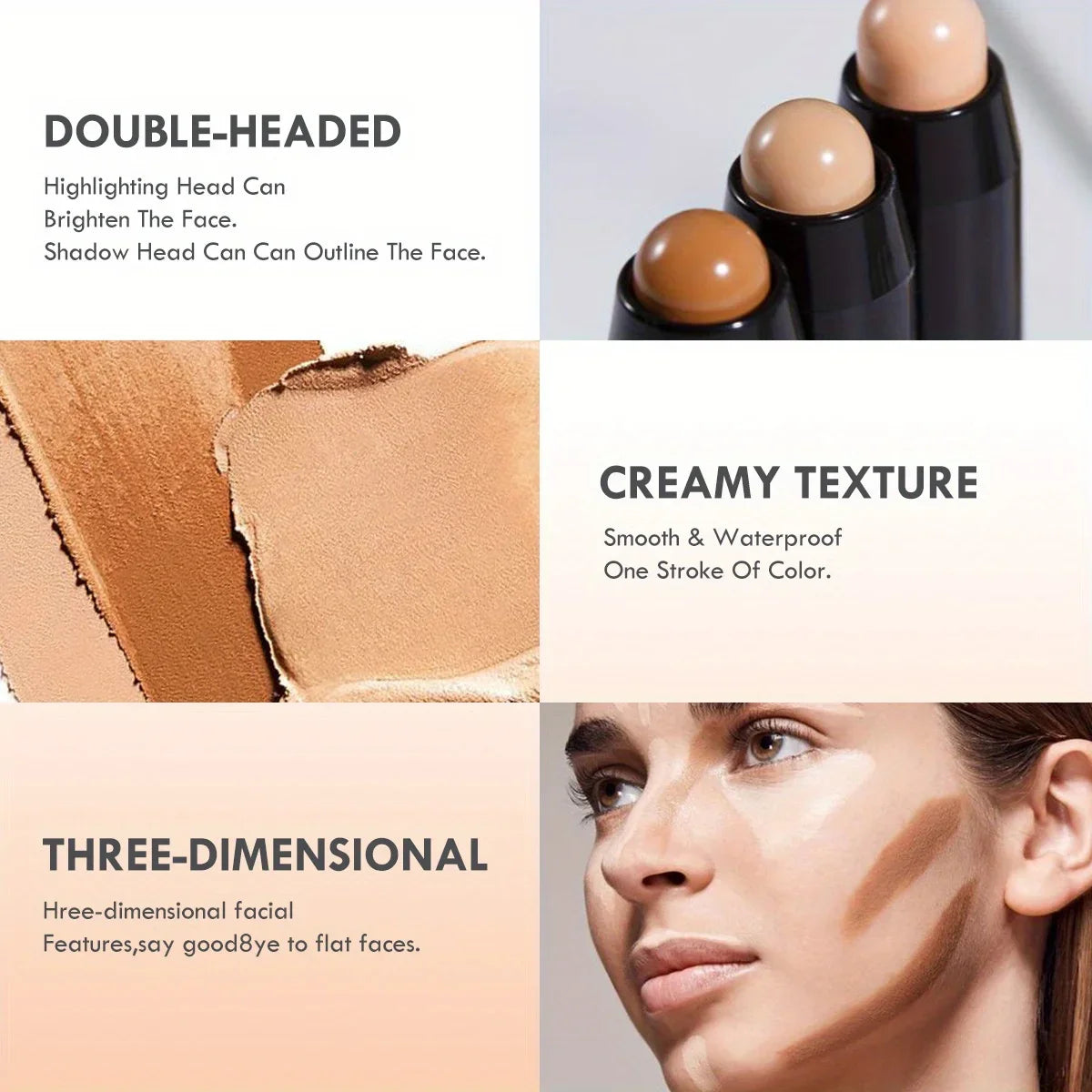 Lápiz iluminador y contorneador LuxuryGlow de doble cabezal: lápiz de maquillaje en crema resistente al agua