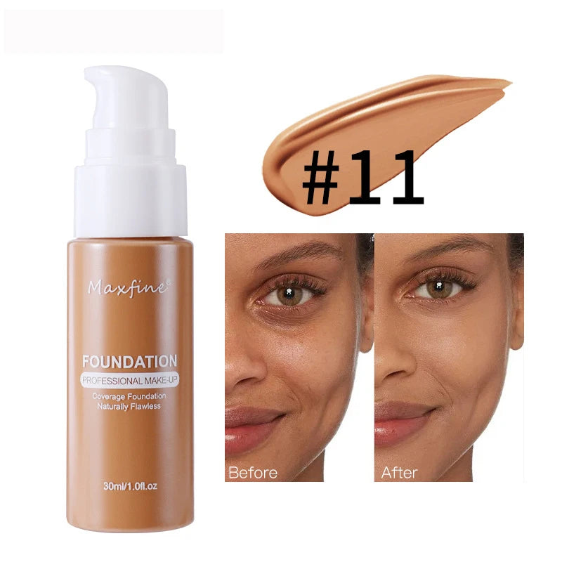 Base de maquillaje líquida MAXFINE: resistente al agua, al sudor y de cobertura total (30 ml)