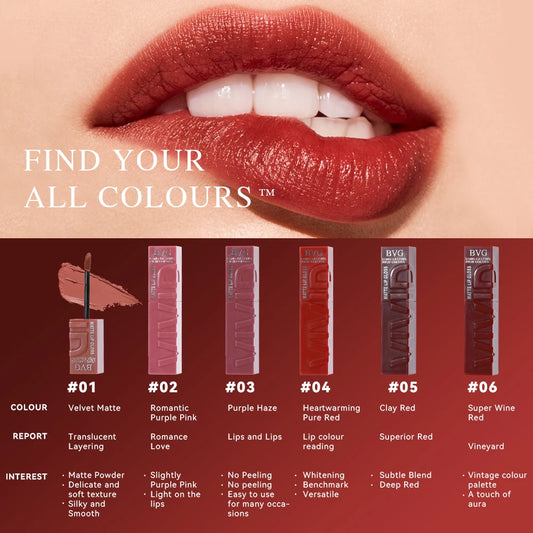 BVG Matte Long-Lasting Liquid Lip Gloss – Non-Fading, Waterproof Lip Color