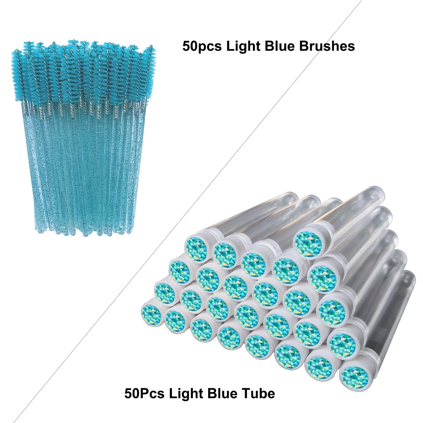 FOEONCO 50PCS Disposable Eyelash Brushes with Tubes – Mascara Wands & Spoolies