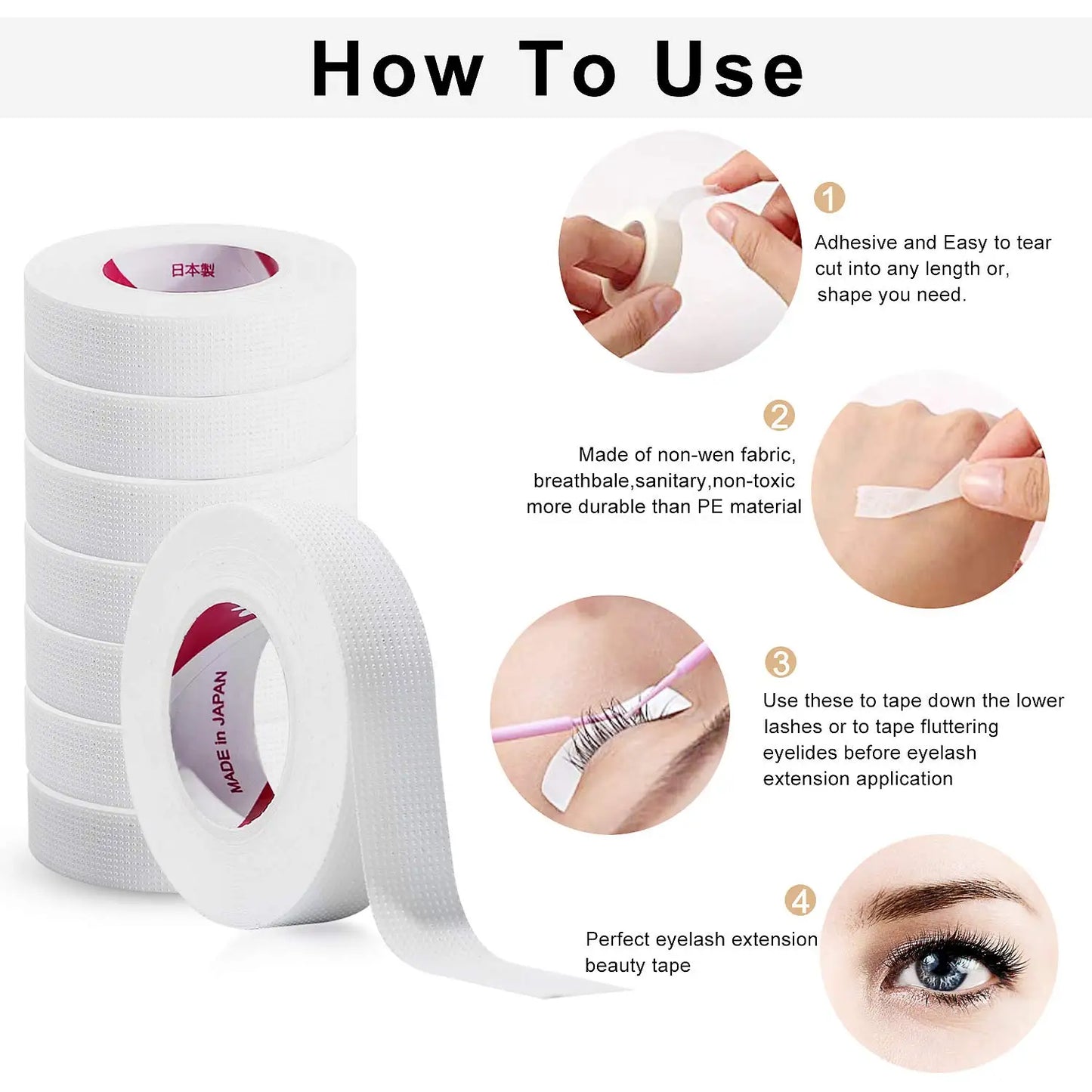 FOEONCO 2/3 Rolls Japanese Eyelash Extension Tape – Lint-Free, Breathable & Gentle