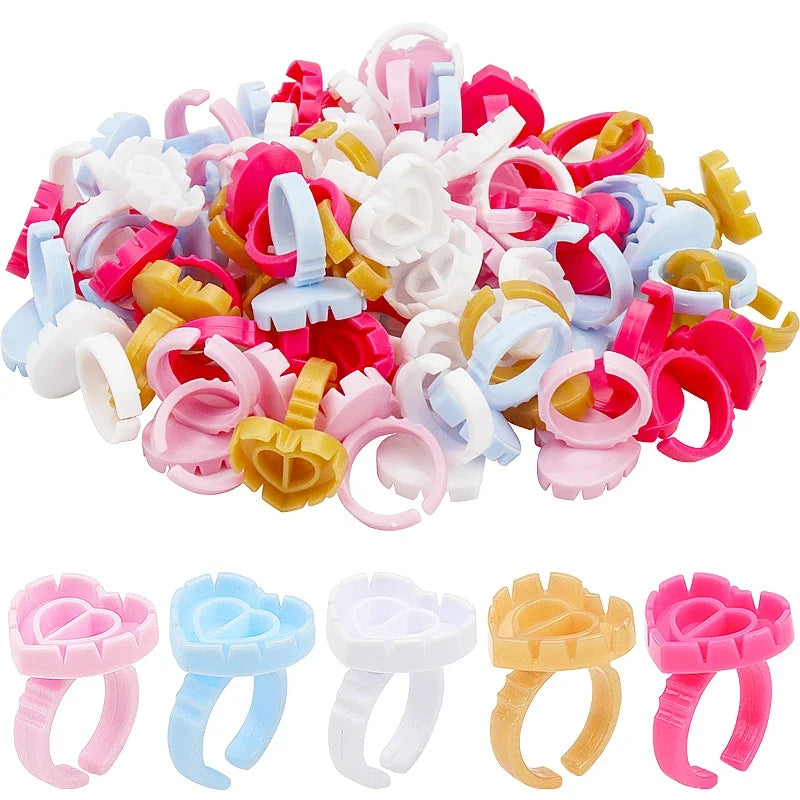 EOEKKY 100 PCS Disposable Heart-Shaped Glue Rings – Lash Extension & Tattoo Ink Cups
