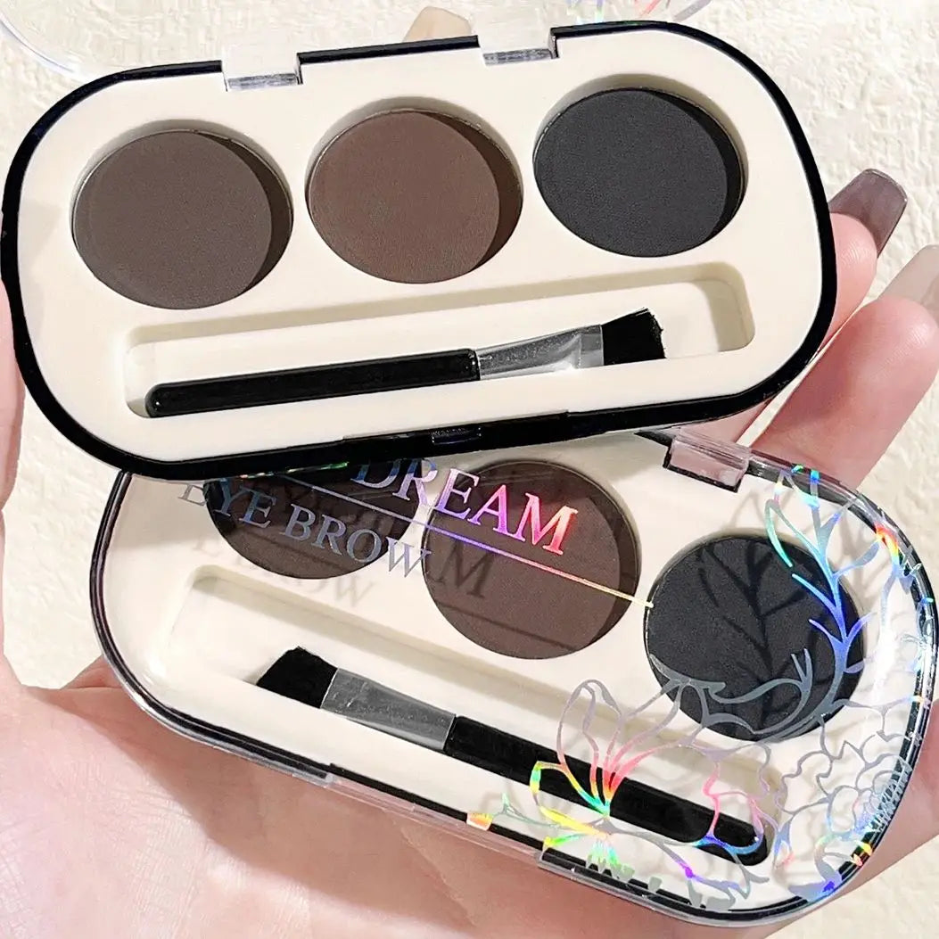 LuxuryGlow 3-Color Eyebrow Powder Palette with Brush – Long Lasting, Natural Finish