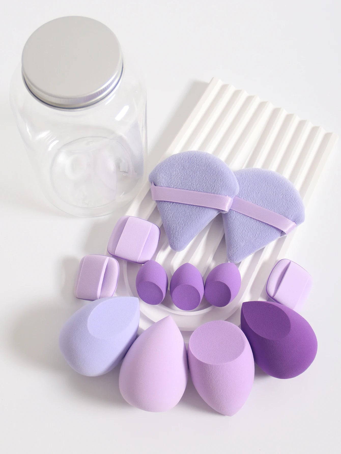 Esponjas de maquillaje de doble uso Luxury Glow, 12 unidades, con frasco de almacenamiento – Sin látex