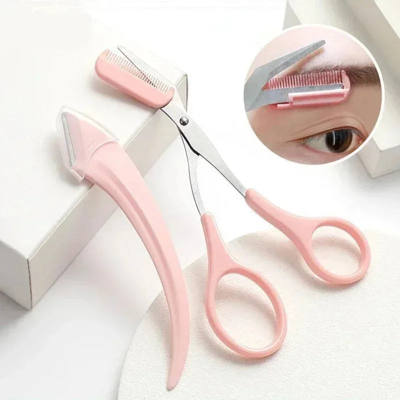 Navaja recortadora de cejas y afeitadora facial LuxuryGlow: herramienta de cuidado personal para mujeres con tijeras y peine (plástico, 12,8 cm)