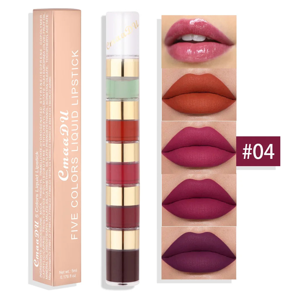 Set de brillo labial mate de larga duración Cmaadu de 5 colores: resistente al agua y a las manchas