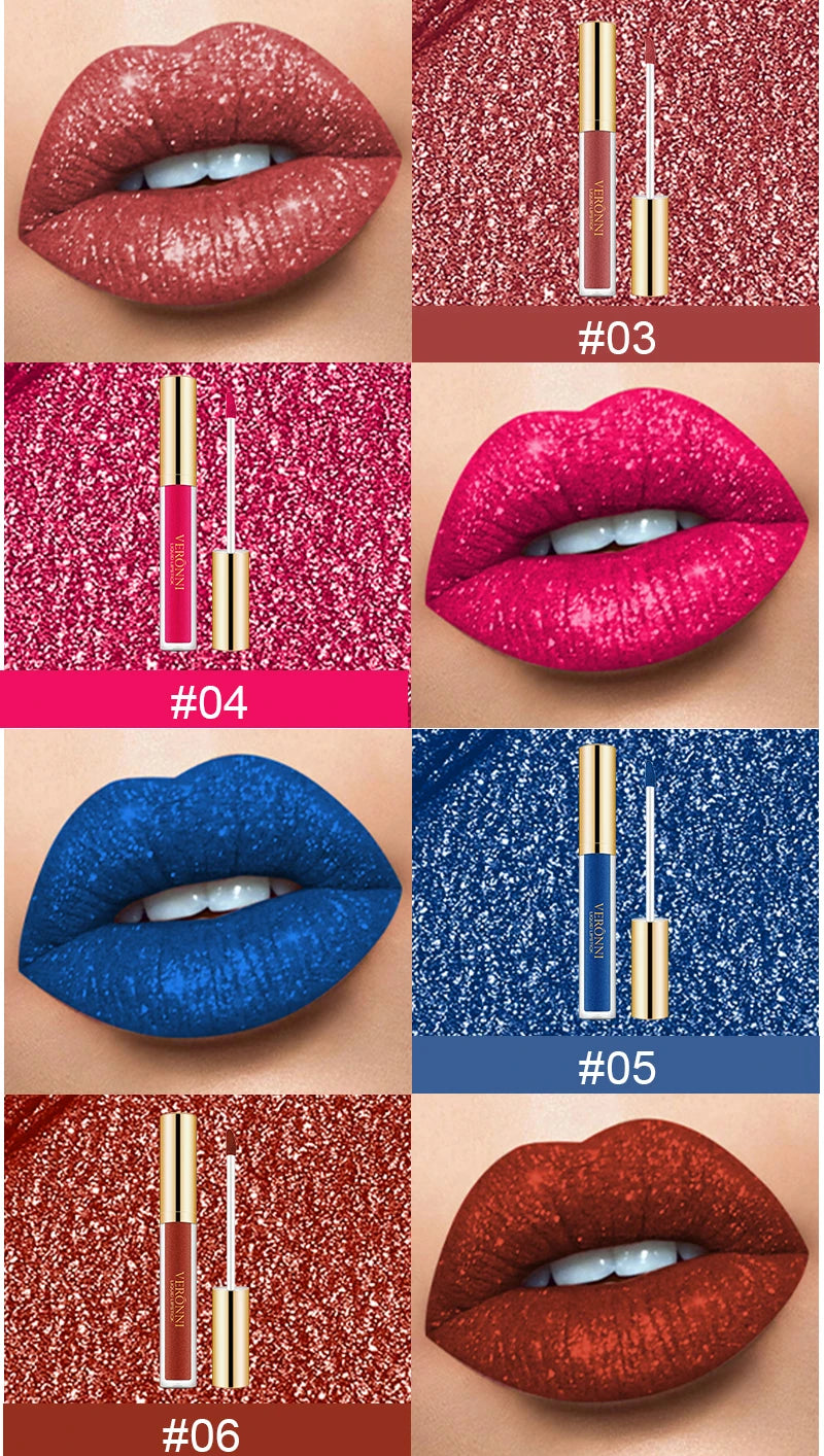 Set de labiales líquidos con purpurina LuxuryGlow de 15 colores: brillo labial duradero, resistente al agua y brillante.