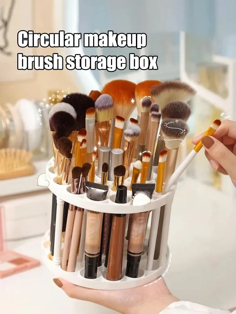 Organizador de brochas de maquillaje y cosméticos de acrílico LuxuryGlow: soporte y organizador de pintalabios para tocador (28 × 23 cm)