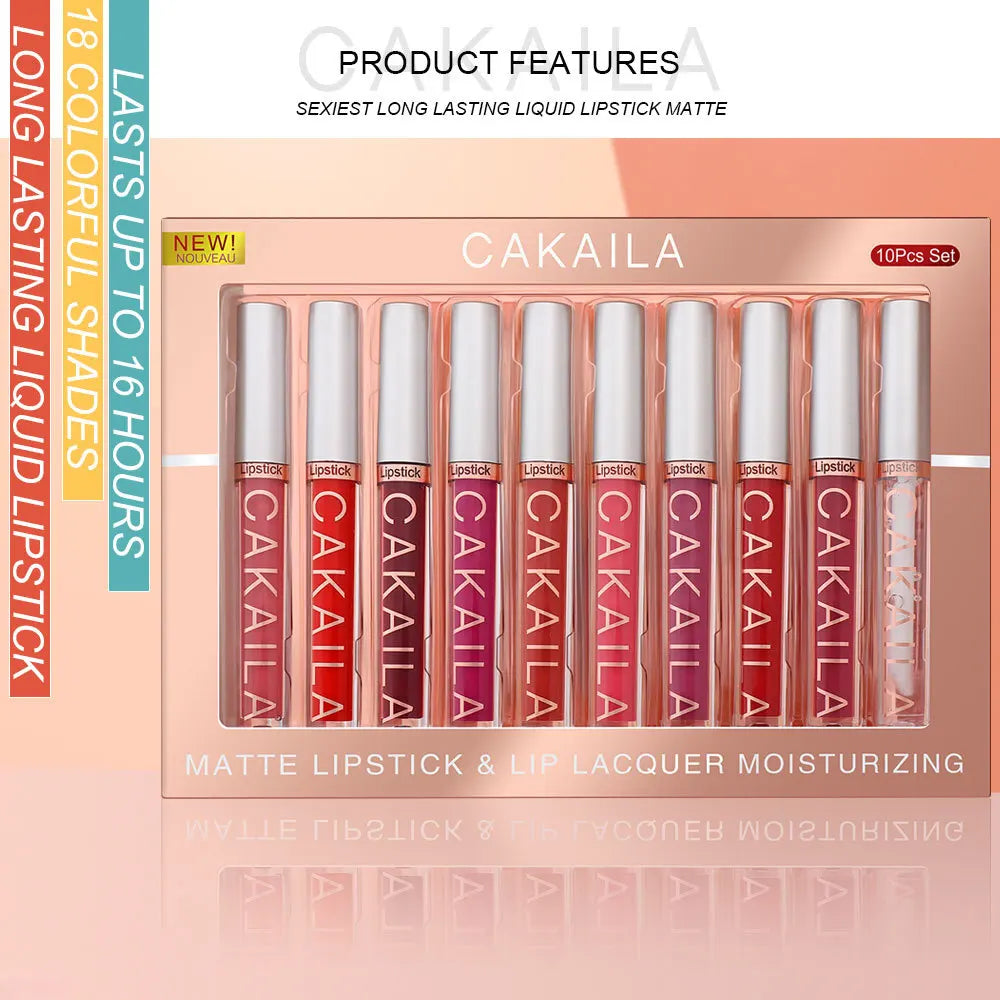 CAKAILA 10pcs Matte Nude Lip Gloss Set – Waterproof, Long-Lasting Lipsticks