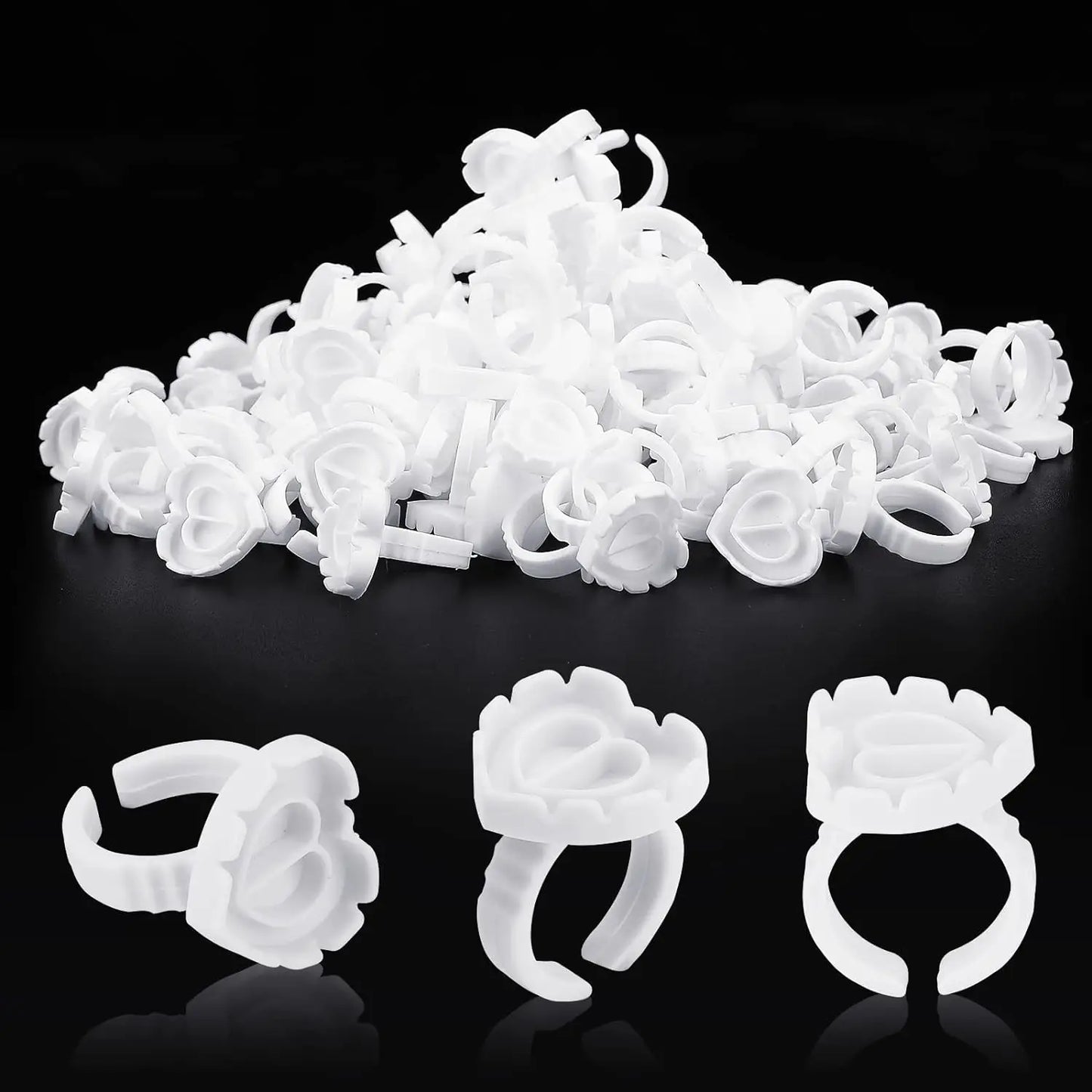 FOEONCO 100PCS Disposable Heart-Shaped Glue Rings – Eyelash & Tattoo Pigment Cups
