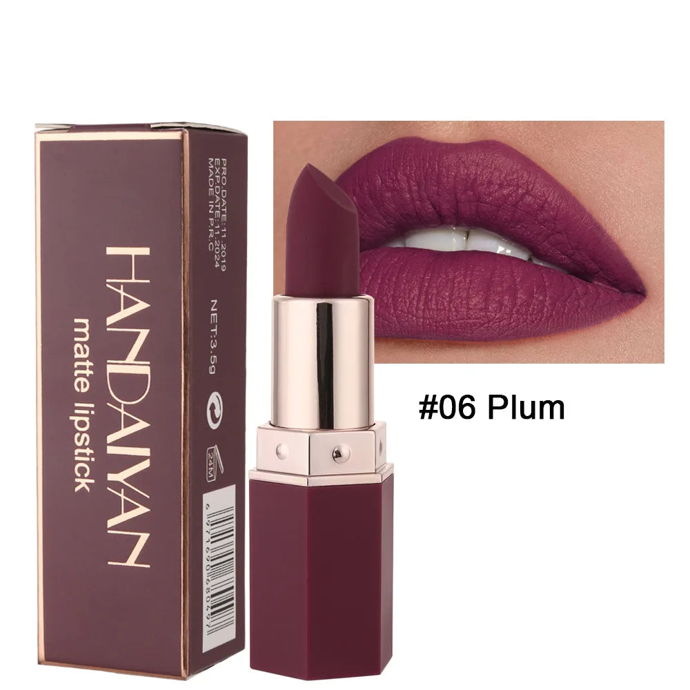 Handaiyan 6-Color Matte Velvet Lipstick Set – Waterproof, Long-Lasting Nude & Red Shades