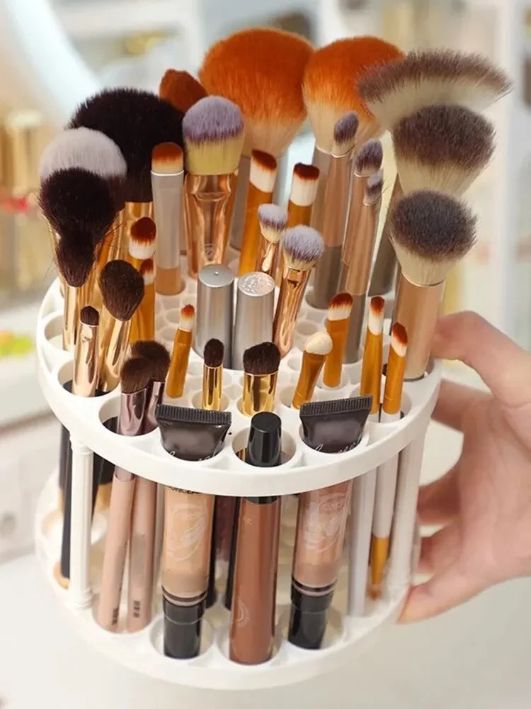 Organizador de brochas de maquillaje y cosméticos de acrílico LuxuryGlow: soporte y organizador de pintalabios para tocador (28 × 23 cm)