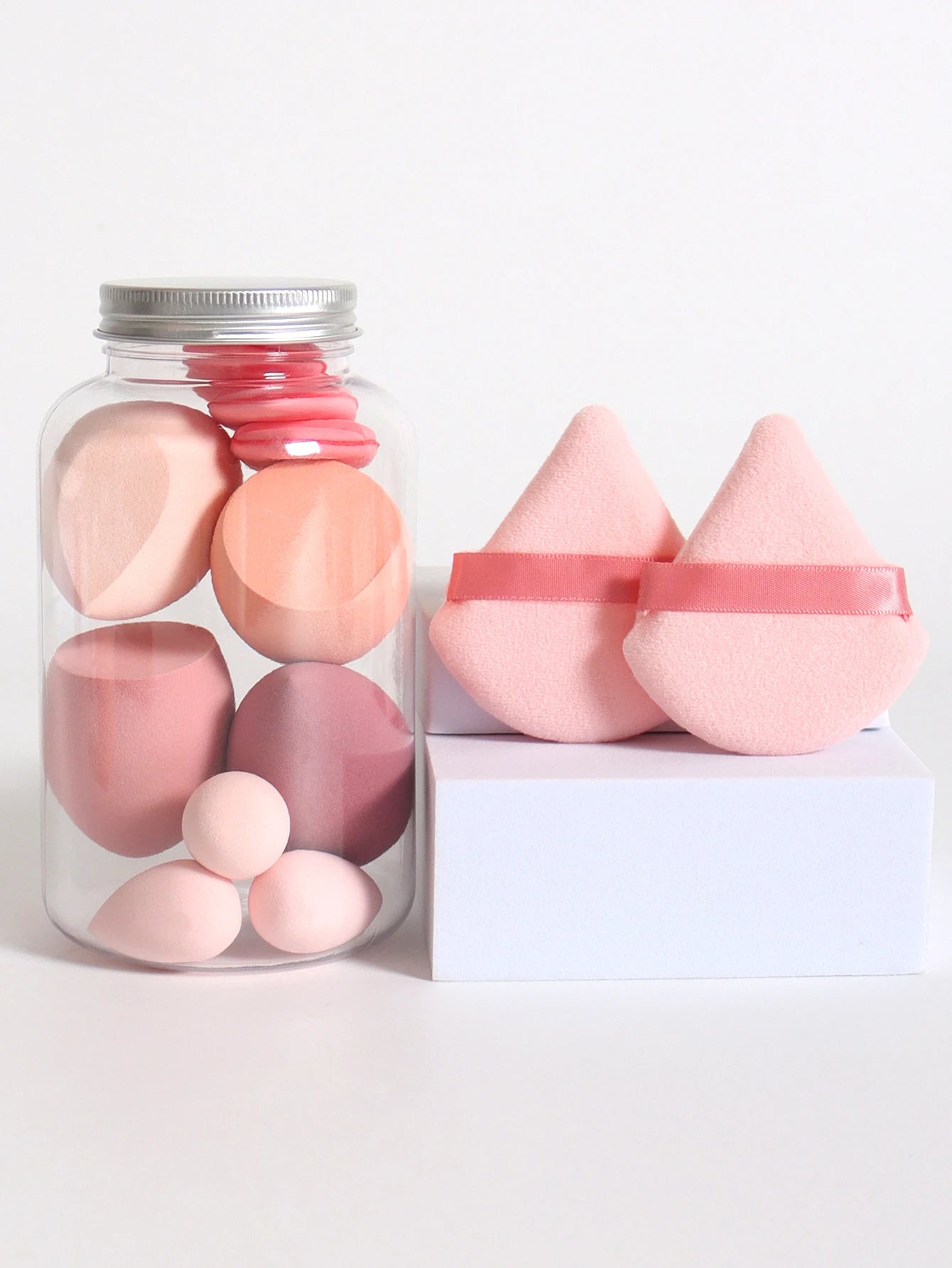 Esponjas de maquillaje de doble uso Luxury Glow, 12 unidades, con frasco de almacenamiento – Sin látex