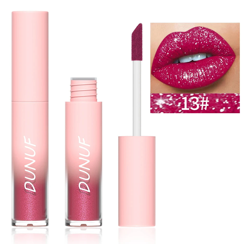 DUNUF Waterproof Pearlescent Lipstick – Long-Lasting Shimmer Lip Gloss for Daily & Stage Makeup