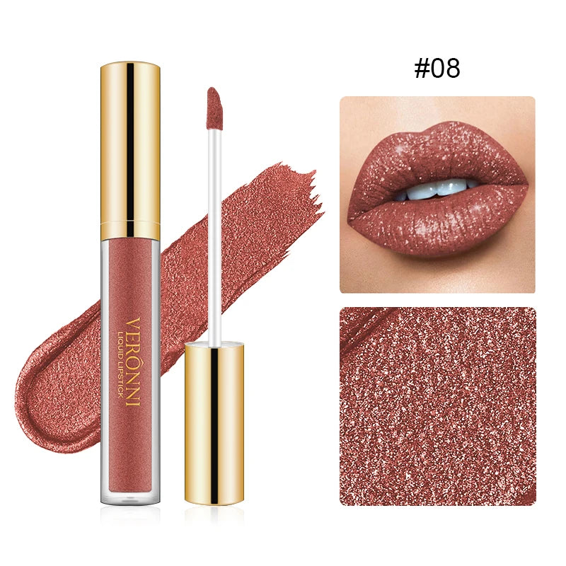 Set de labiales líquidos con purpurina LuxuryGlow de 15 colores: brillo labial duradero, resistente al agua y brillante.