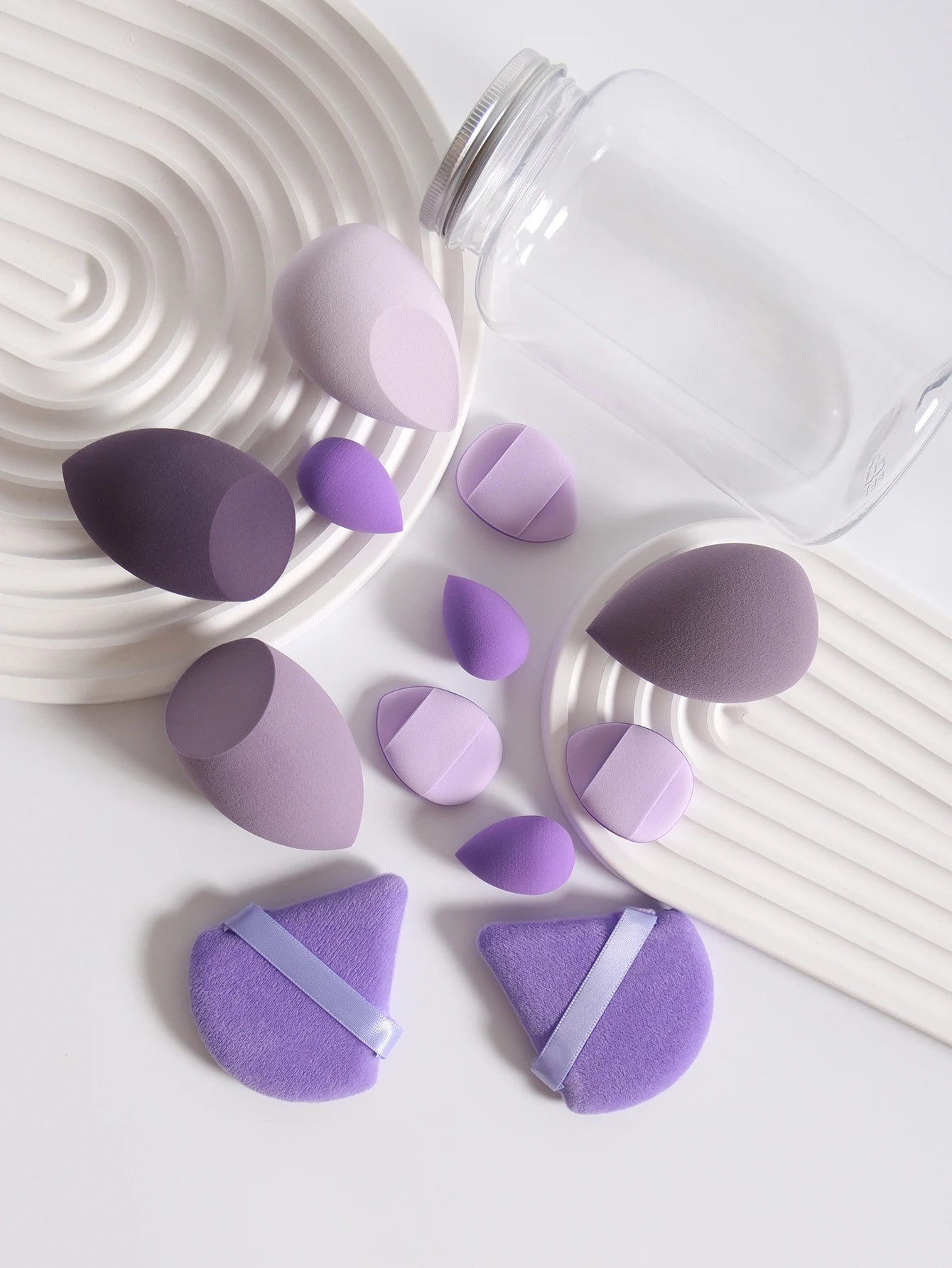 Esponjas de maquillaje de doble uso Luxury Glow, 12 unidades, con frasco de almacenamiento – Sin látex