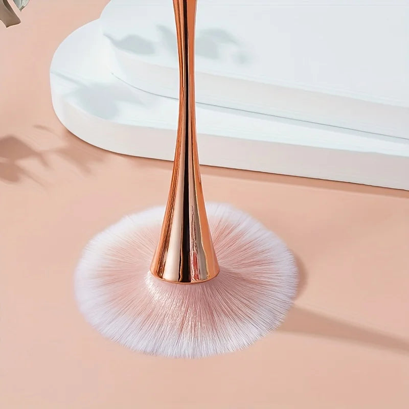 WRDEW Rose Gold Fan Makeup Brush – Soft Blush, Highlight & Powder Brush
