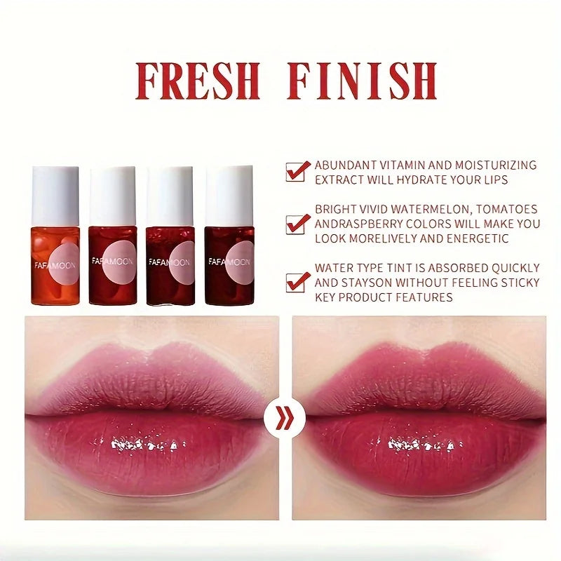 Fafamoon Fruity Lip Tint Water Gloss – 4 Color Moisturizing Waterproof Lip Gloss