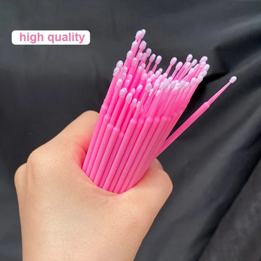 HMQ Beauty 100pcs Disposable Microbrush Applicators – Cotton Swabs for Eyelash Extensions & Beauty Use