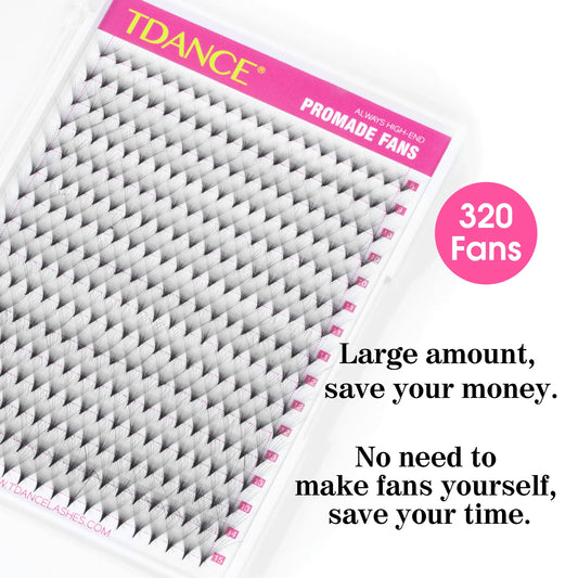 TDANCE 320 Premade Volume Lash Fans | 16-Line Tray | 3D–24D Pointy Base Faux Mink Extensions