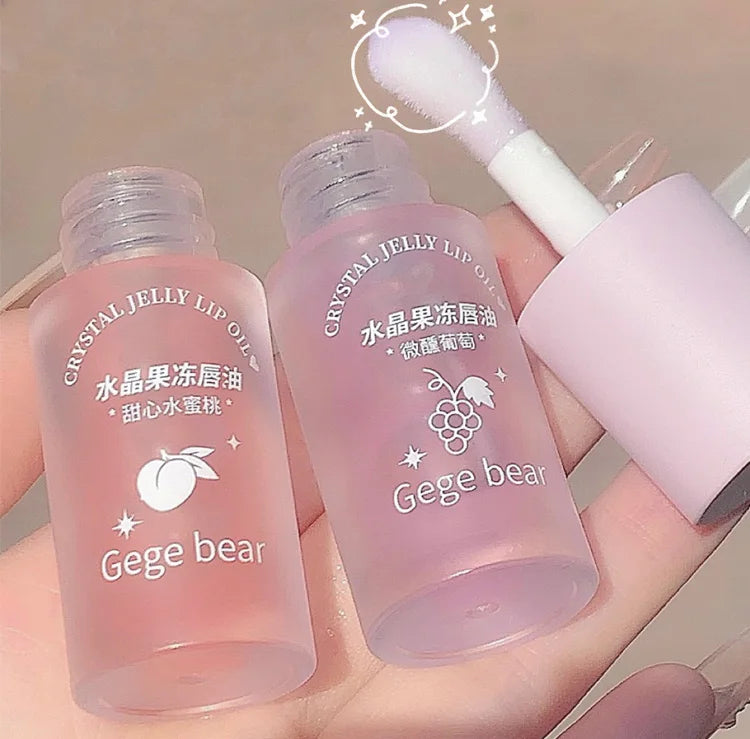 Aceite labial Crystal Jelly de Gege Bear: brillo hidratante de frutas para labios suaves y nutridos.
