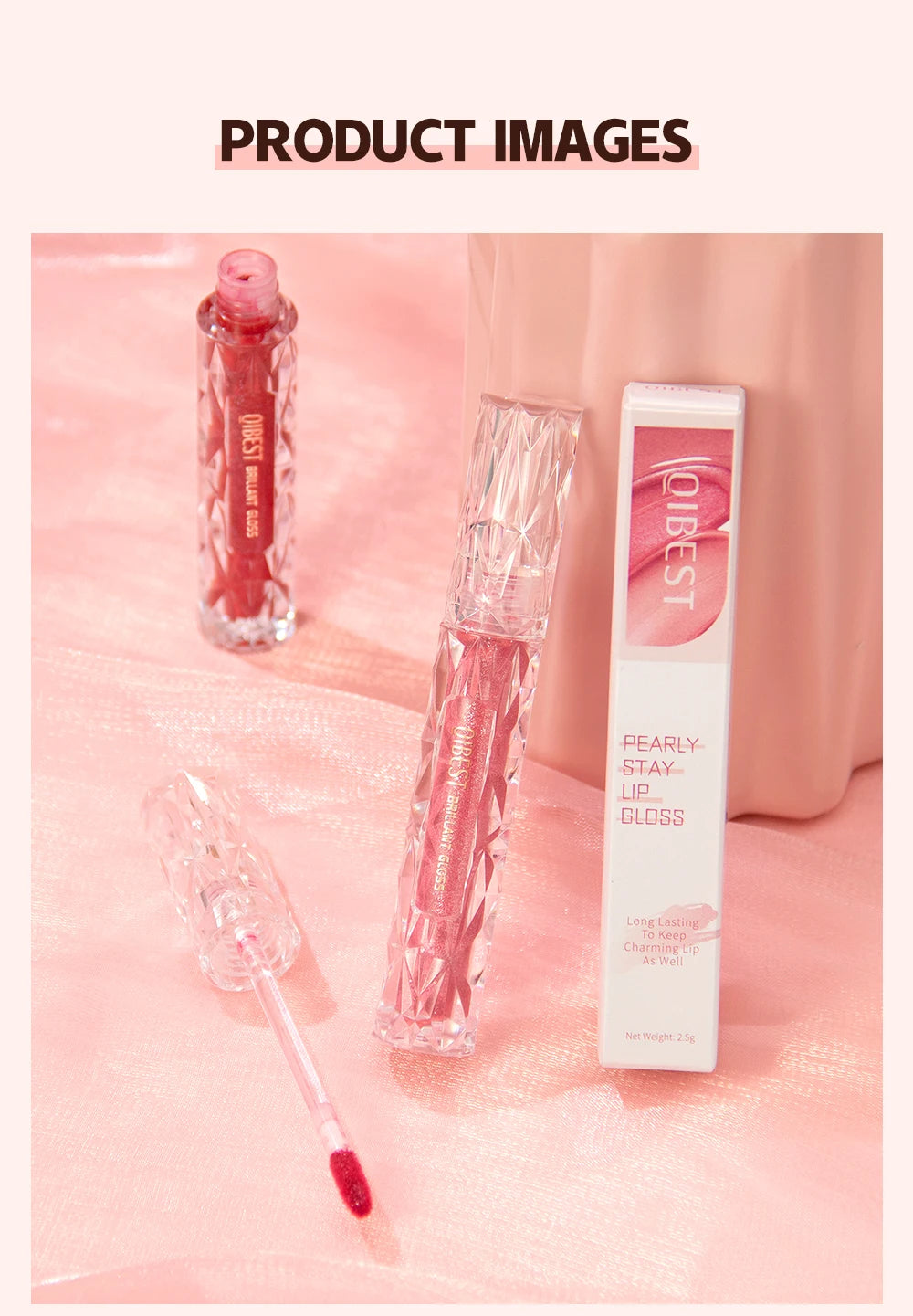 Brillo de labios con brillo de diamante QIBEST: resistente al agua, duradero y brillante.
