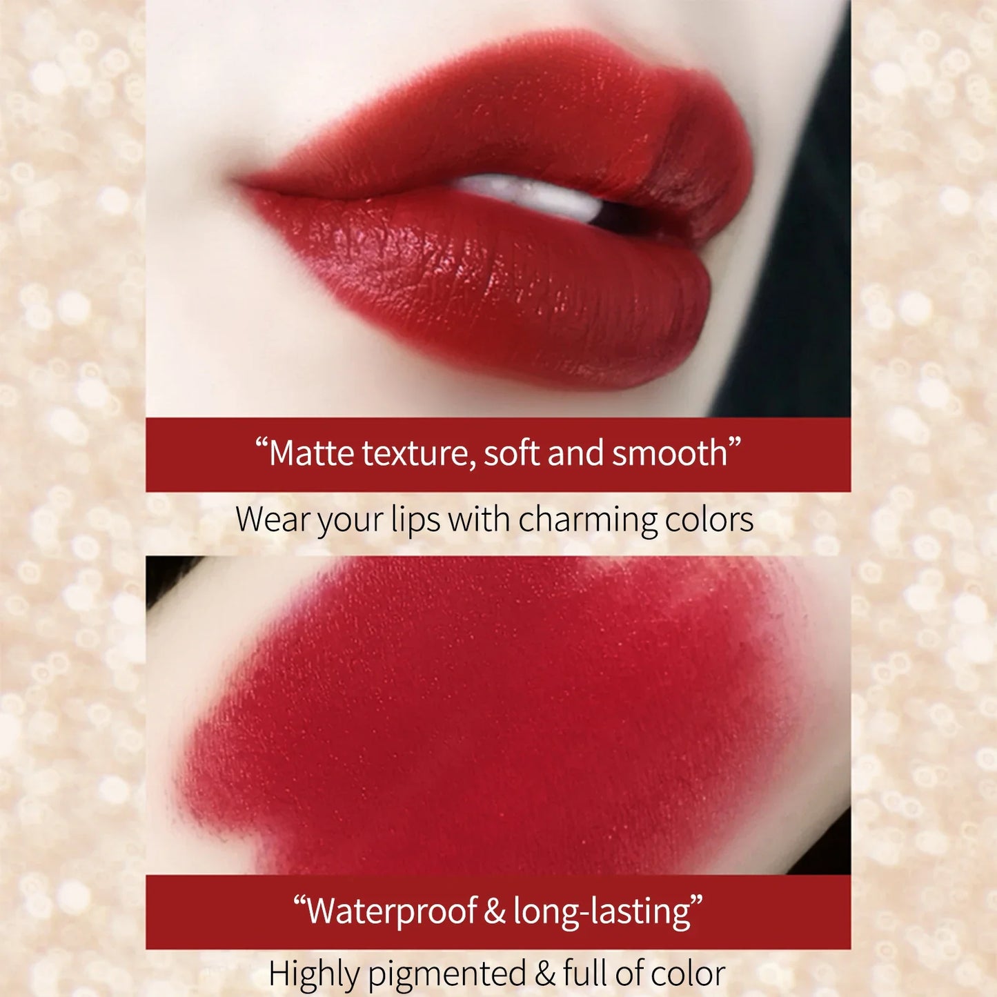 LUXURYTO - Juego de 3 labiales mate con bolsa plateada - Duraderos y resistentes al agua