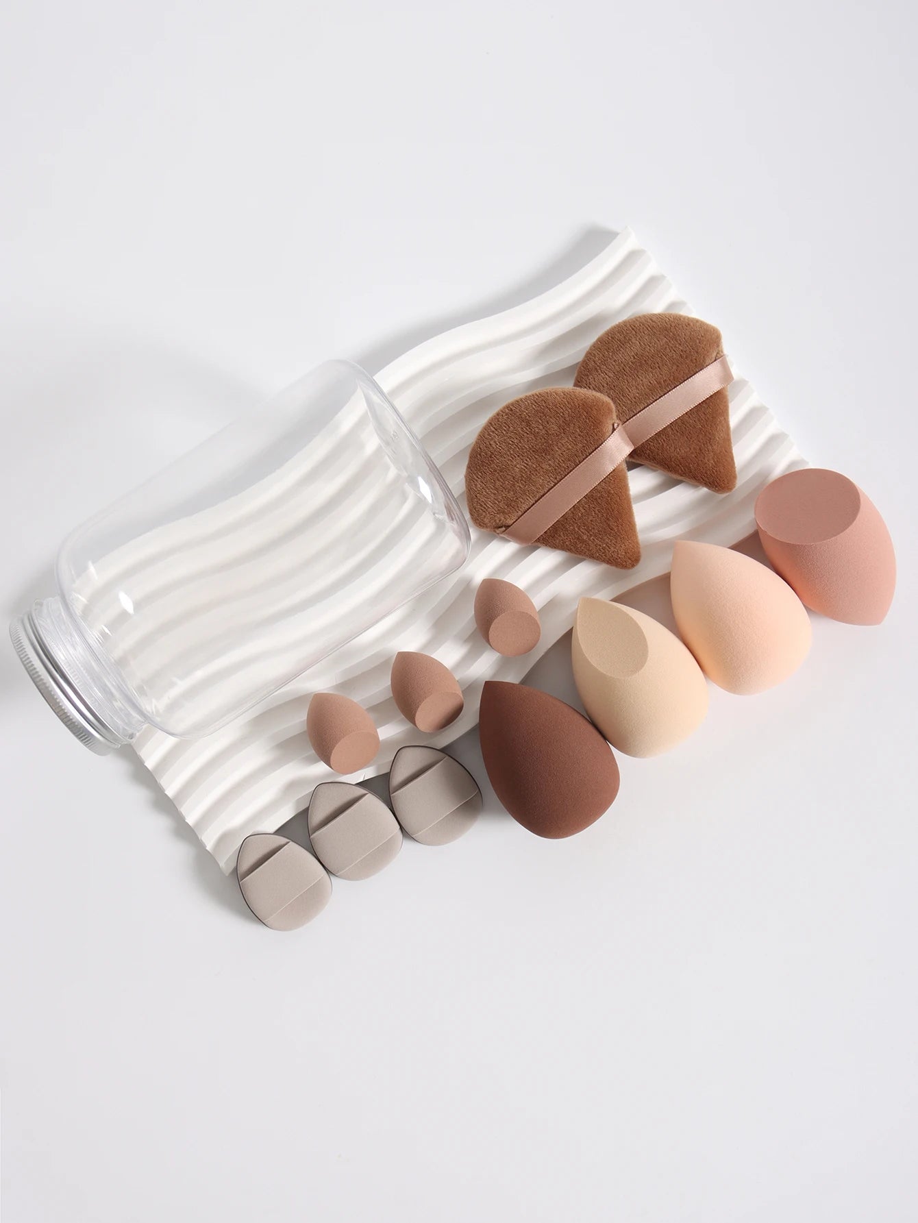 Esponjas de maquillaje de doble uso Luxury Glow, 12 unidades, con frasco de almacenamiento – Sin látex