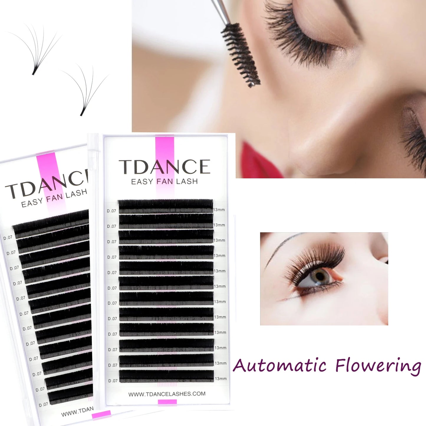 TDANCE Easy Fan Eyelash Extensions | 12-Row Faux Mink Volume Lashes | Fast Blooming for Natural to Glam Looks C60