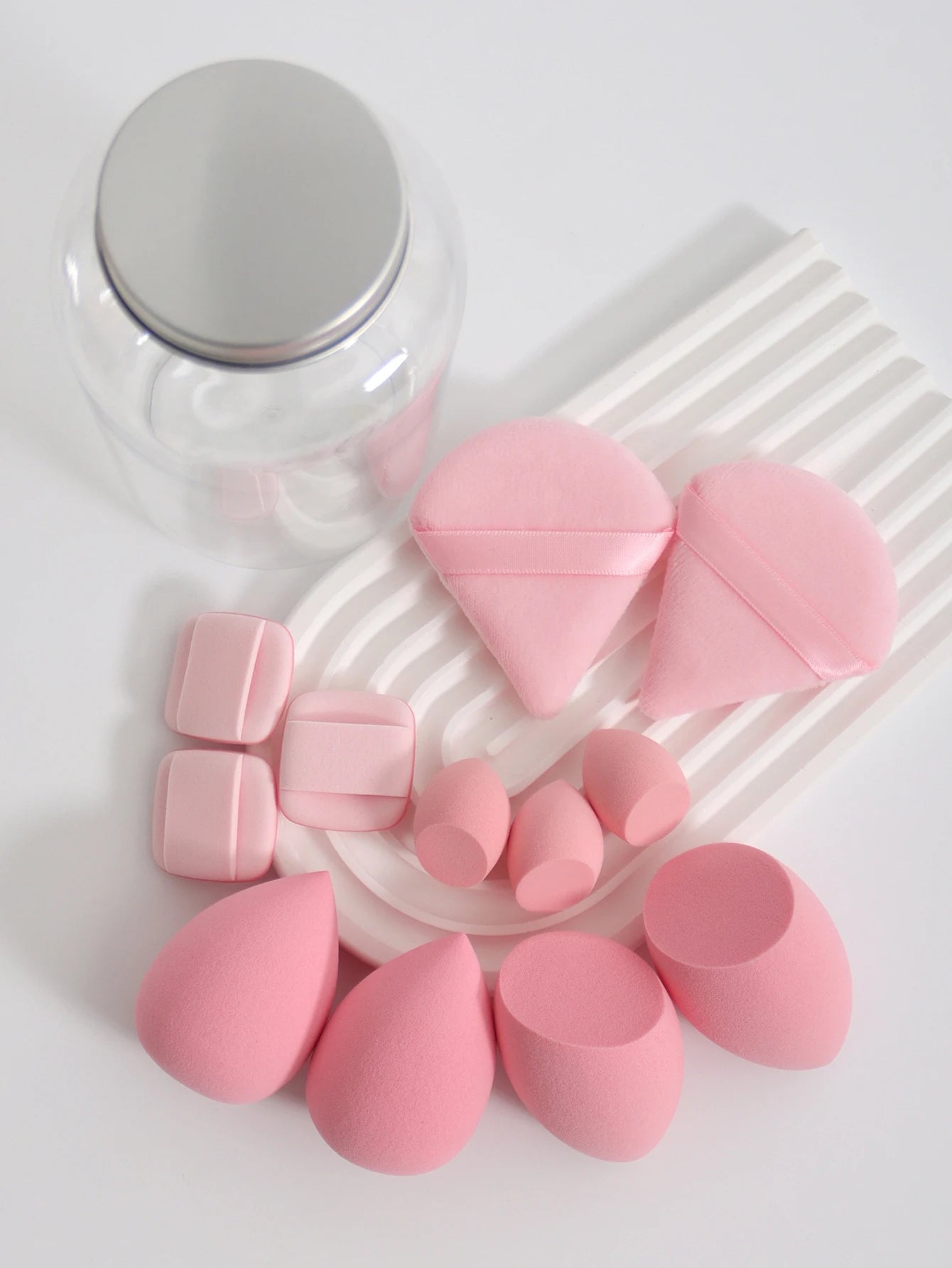 Esponjas de maquillaje de doble uso Luxury Glow, 12 unidades, con frasco de almacenamiento – Sin látex