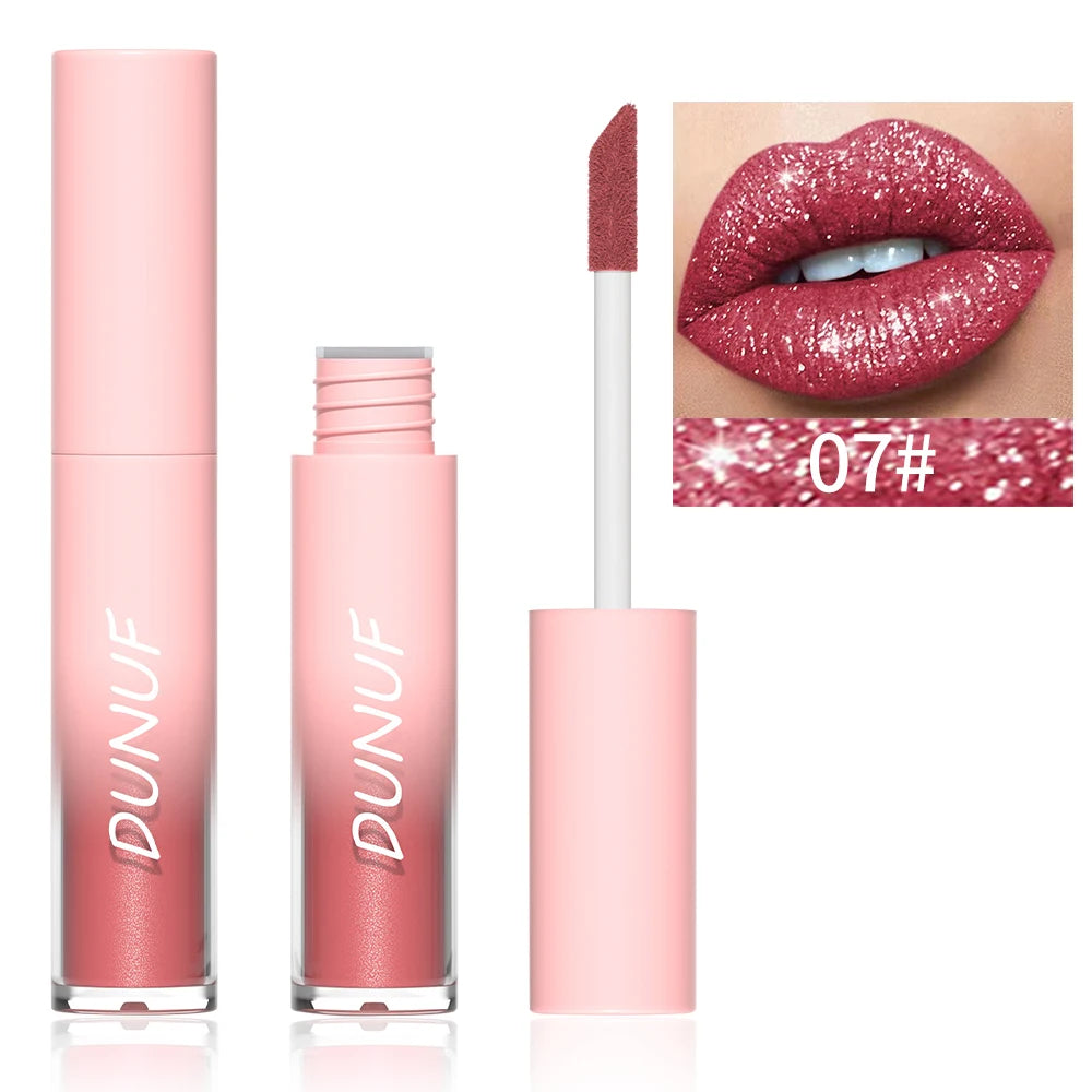 DUNUF Waterproof Pearlescent Lipstick – Long-Lasting Shimmer Lip Gloss for Daily & Stage Makeup