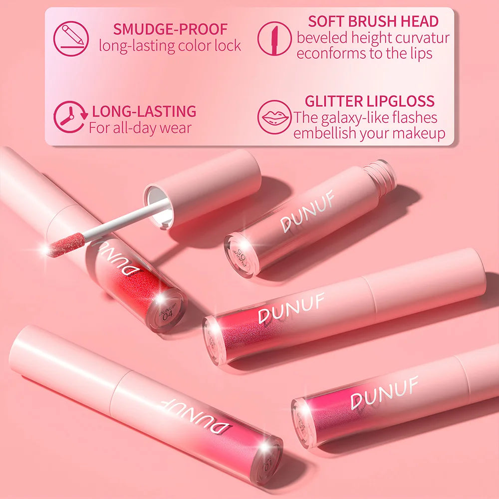 DUNUF Waterproof Pearlescent Lipstick – Long-Lasting Shimmer Lip Gloss for Daily & Stage Makeup