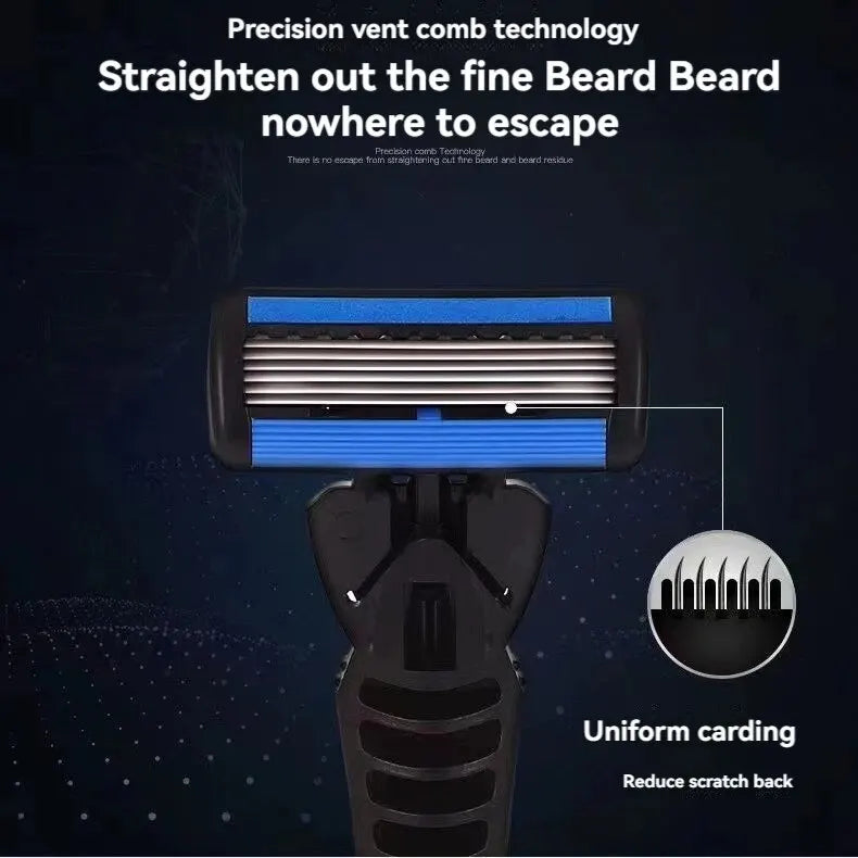 LuxuryGlow 6-Blade Manual Men’s Razor | Precision Shaving with Easy Blade Replacement