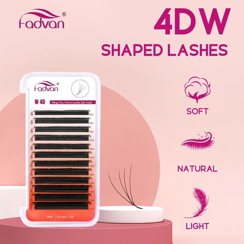 FADVAN 4D W-Shaped Eyelash Extensions – C/D Curl, Premade Volume Fans
