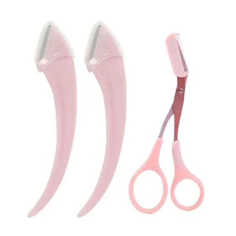 Navaja recortadora de cejas y afeitadora facial LuxuryGlow: herramienta de cuidado personal para mujeres con tijeras y peine (plástico, 12,8 cm)