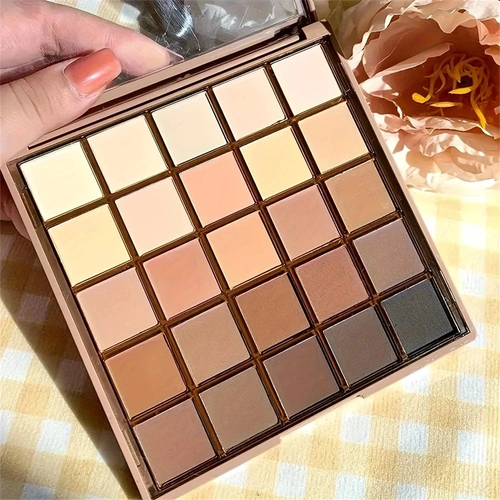 LuxuryGlow 25 Color Eyeshadow Palette – Neutral Gray, Brown & Earthy Tones