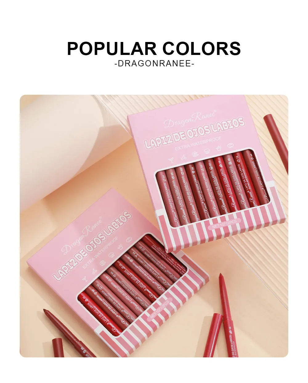 Delineador de labios mate Dragon Ranee de 12 colores: resistente al agua, a las manchas y de larga duración.